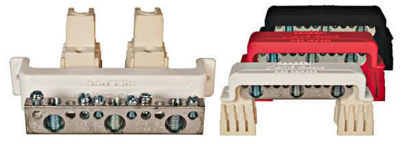 Midnite 2/0 Busbar with 9 Wire Locations in Red, White, Black - Cabin Depot Product, Includes Insulator and Cover, Made in USA