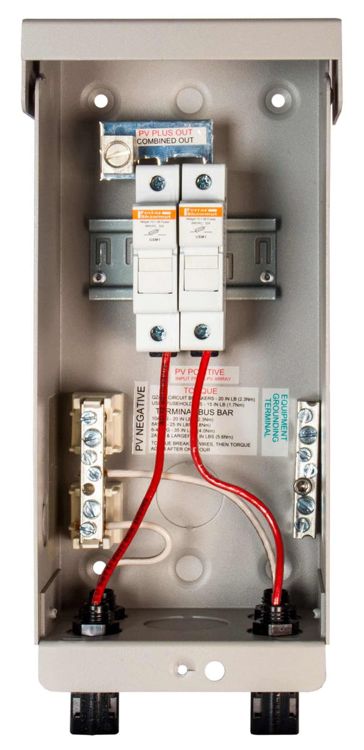 MidNite 3R Pre-Wired MNPV2 Combiner Box with touch safe din rail mount fuse holders for high voltage strings.