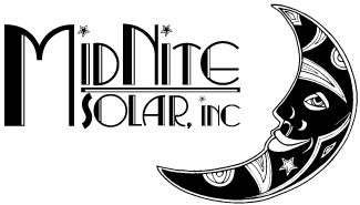 Stylized crescent moon with a smiling face and stars on a black background