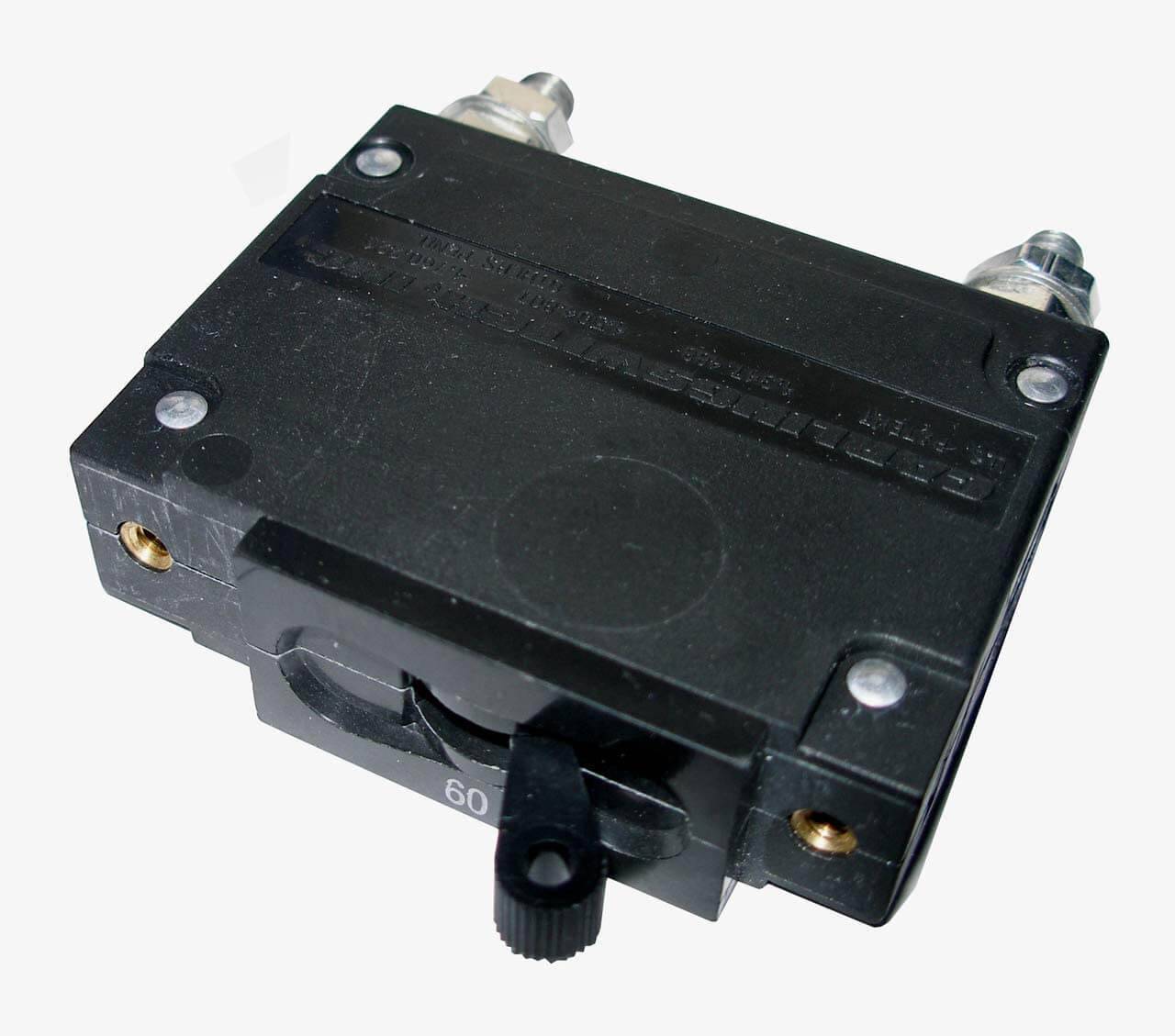 MidNite 80A DC breaker, 125 VDC, panel mount, available at Cabin Depot - perfect for solar systems, durable, no damage, used at 100% rated current.