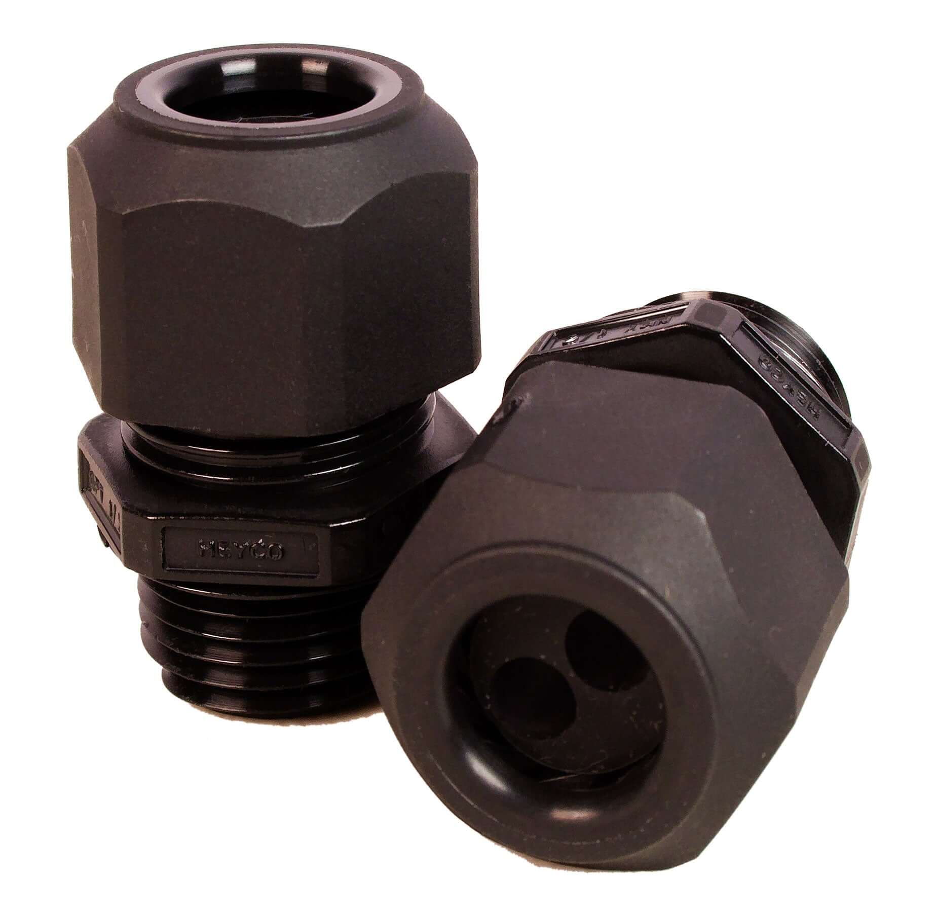 MidNite 1/2 inch 1000V Heyco Strain Relief 25 Pack for Cabin Depot, includes nut, supports 6mm PV wires, 5-year warranty.