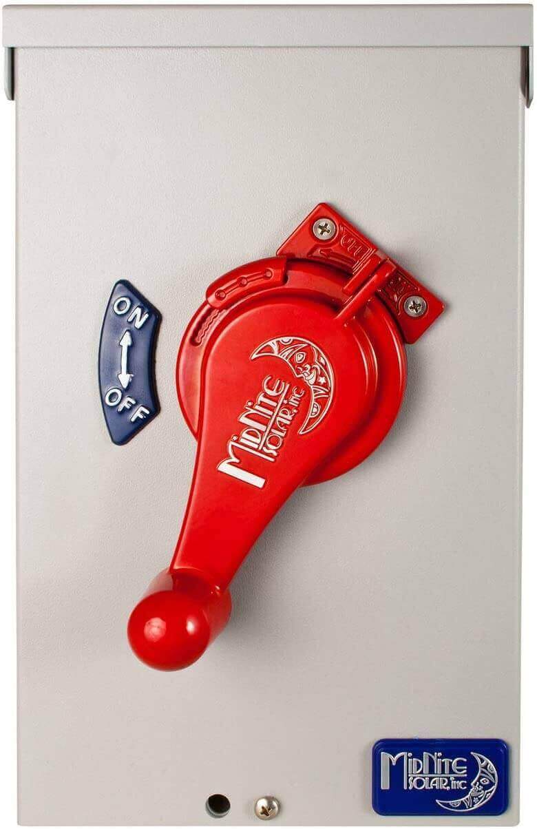 MidNite DISCO MNPV6 PV Combiner Box, durable enclosure for solar systems by Cabin Depot. Breakers sold separately. On/Off switch.