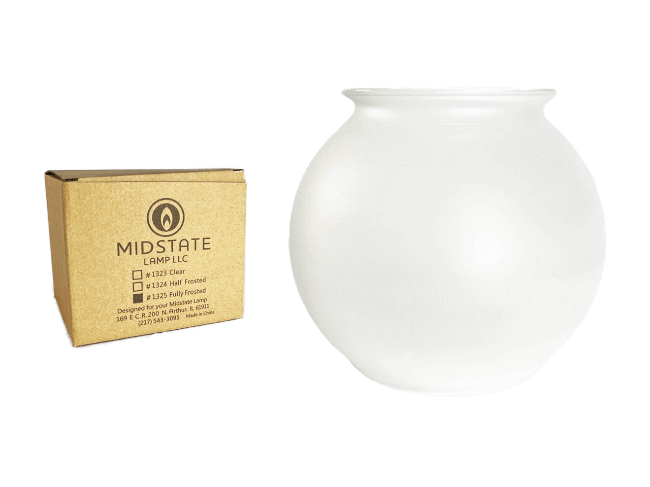 Midstate Full Frosted Globe light fixture by Cabin Depot, featuring a frosted glass globe for a soft, diffused glow. Item#1325.