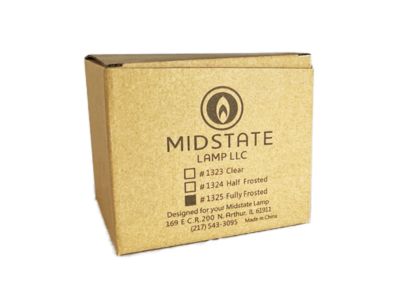 Midstate Lamp packaging for Full Frosted Globe model #1325 from Cabin Depot, featuring a soft, diffused lighting solution.