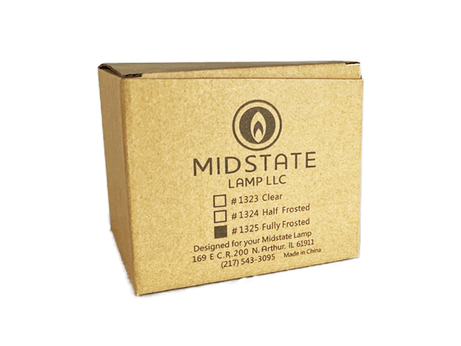 Cardboard box packaging for Midstate Full Frosted Globe, a meticulously crafted light fixture with a warm, diffused glow.