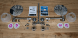 Components of Midstate Model 450 Propane Lamp with manuals and mounting parts on display.