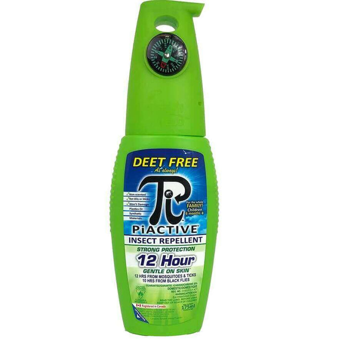 Piactive 175ml Insect Repellent, DEET-free, 12-hour protection, non-greasy, suitable for all ages, green pump bottle.