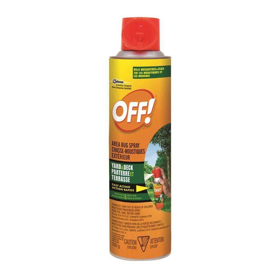 Off! 350ml Yard and Deck Bug Spray - Kills mosquitoes and insects. Ideal for patios and backyards, available at Cabin Depot.