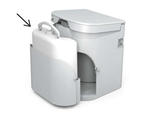 OGO Extra Urine Bottle inside toilet drawer for odor control, made of durable HDPE, tested for durability.