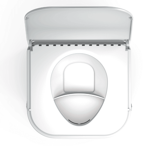 OGO composting toilet in white, eco-friendly and waterless, perfect for RVs, vans, tiny homes, and boats.