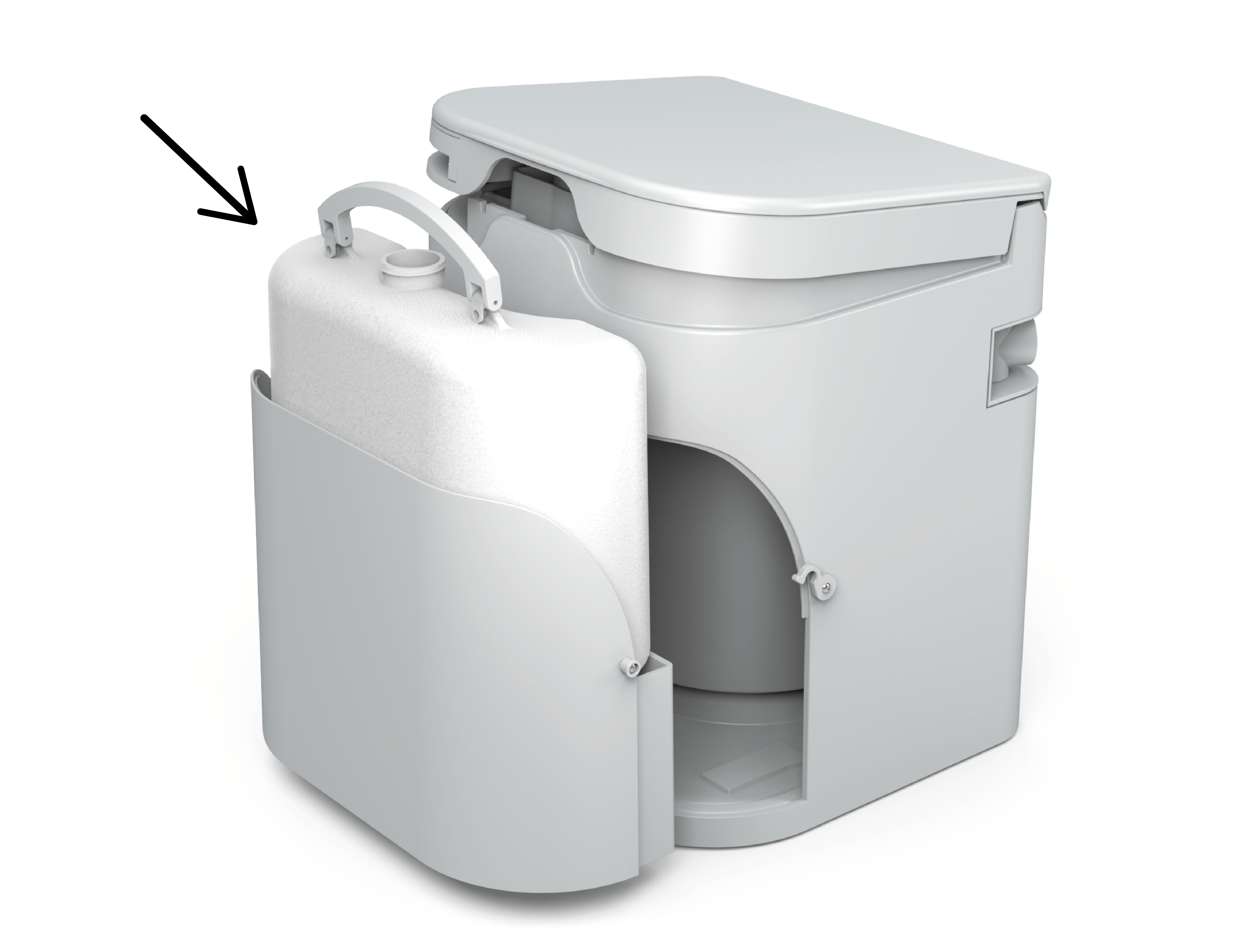 OGO Composting Toilet in white, perfect for RVs, tiny homes, and boats, available at Cabin Depot, with external waste compartment.