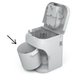 OGO Composting Toilet in white with open lid, showing internal components and waste bin, ideal for RVs and tiny homes.