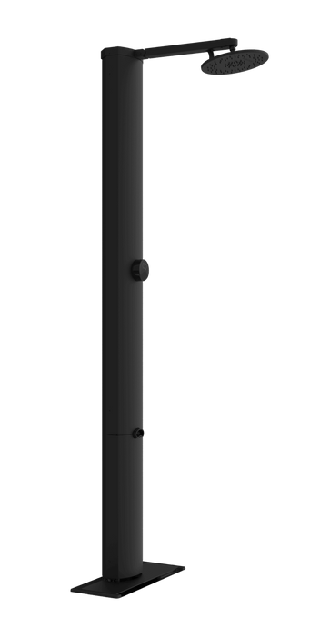 Matte black RainStick Shower with smart home connection, saves water and energy, ideal for modern bathroom remodels.