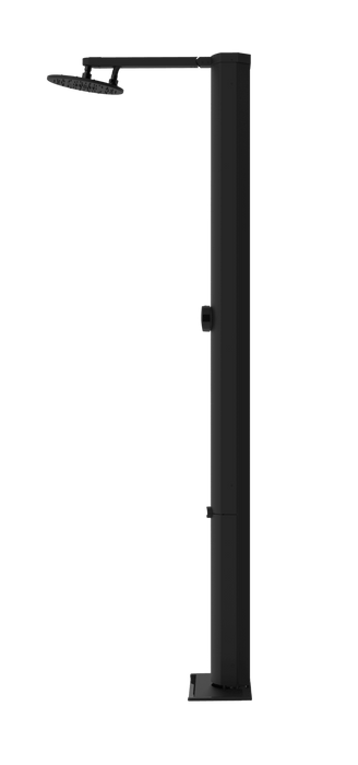 Matte black Rainstick Shower with water-saving technology, doubles water flow, smart home integration, and energy efficiency.