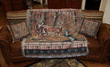 Rivers Edge Deer Tapestry Throw on Sofa with Matching Pillows in Cabin Decor Setting