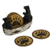 Bear-themed coaster set with cork bottoms in a decorative boat holder, featuring paw print designs for table protection.