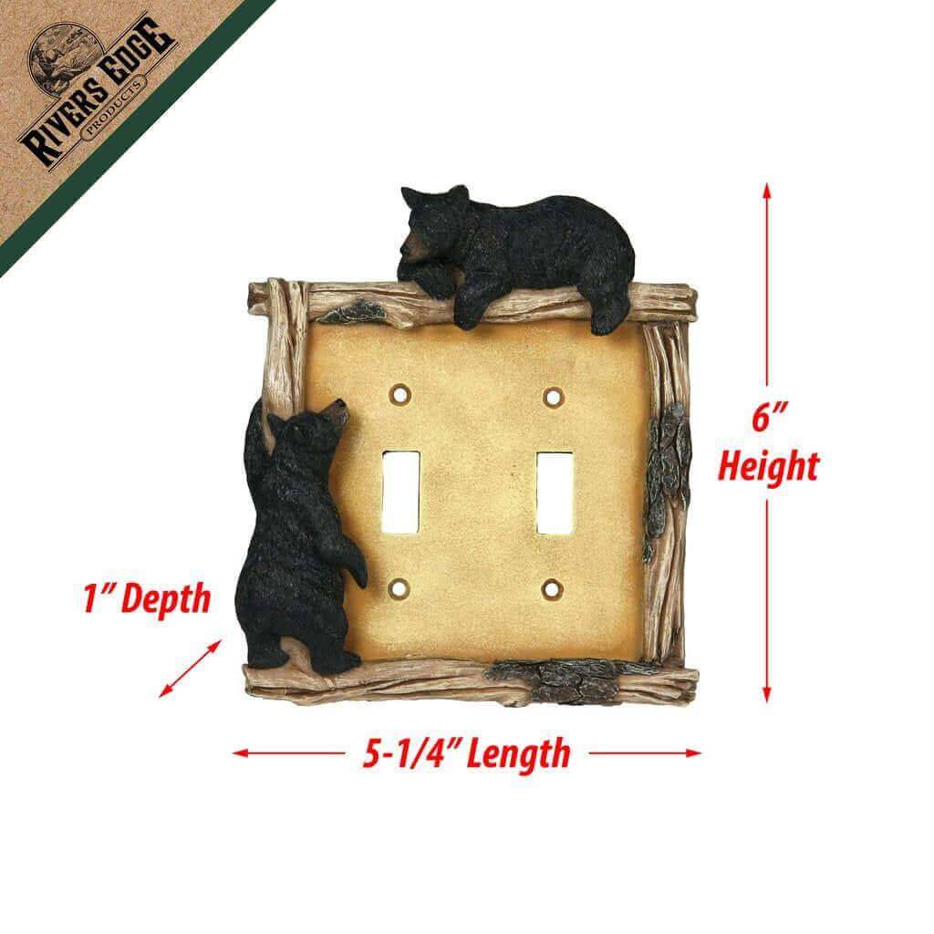 Rivers Edge Bear Double Switch Plate Cover with cabin decor theme from Cabin Depot, featuring hand-painted bears on a poly resin frame.