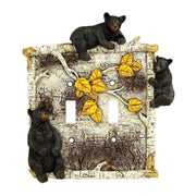 Alt Tag: Rivers Edge Birch Bear Double Switch Plate Cover with bears and birch design, perfect for Cabin Depot decor enthusiasts.