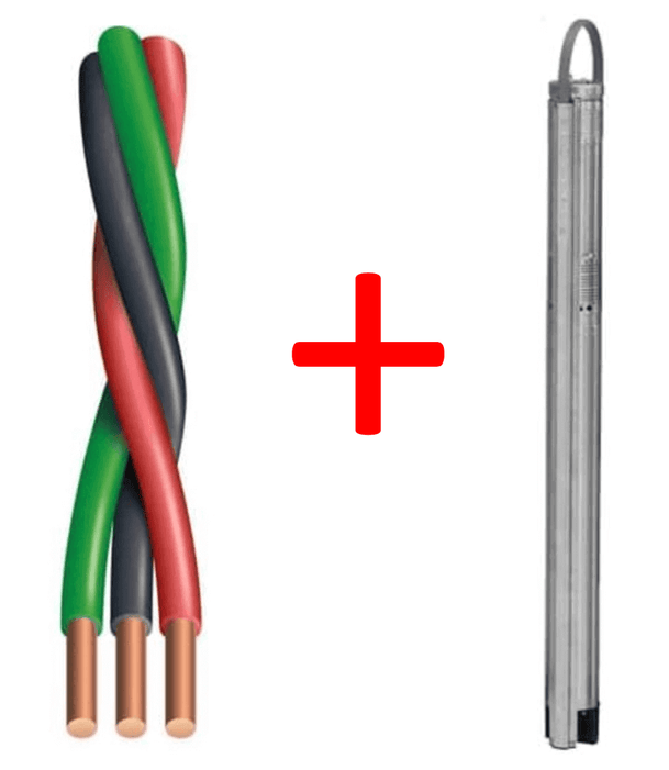 Submersible pump with three-wire electrical connection for off-grid solar power systems.