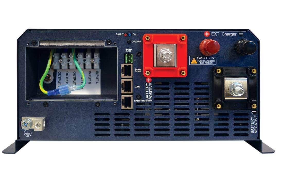 Back view of Samlex 1,200W 12V EVO Pure Sine Inverter/Charger, hardwire capable, available at Cabin Depot.