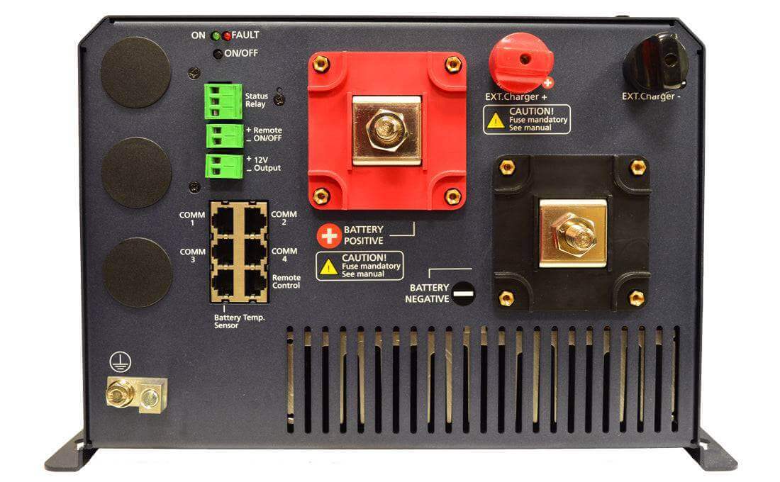 Back view of Samlex EVO-3012 3000 Watt Pure Sine Inverter/Charger, ideal for cabins, RVs, and alternative energy. Available at Cabin Depot.