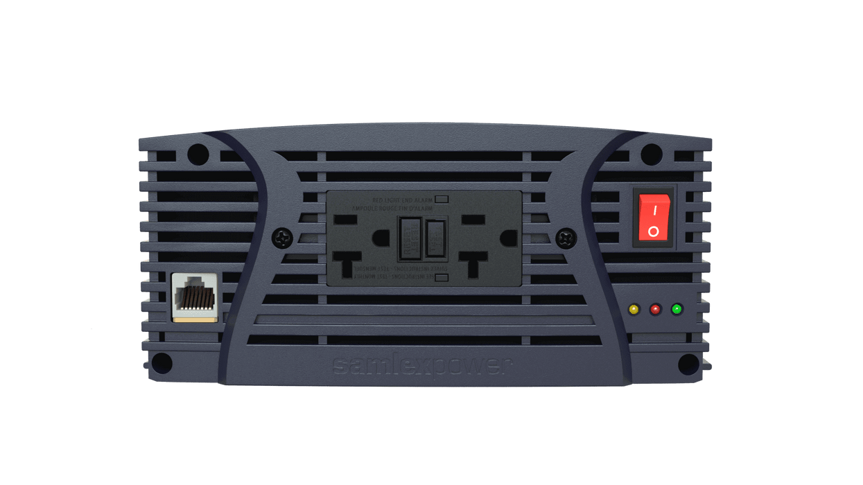 Samlex 1,500W 12V NTX Pure Sine Wave Inverter front view with remote input and power switch. FCC and ETL certified.