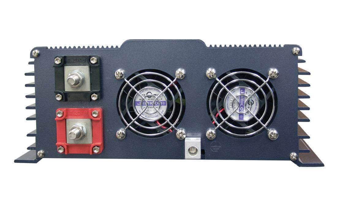 Samlex 2000W 24V Pure Sine Inverter for cabins, back view with dual cooling fans and connectors, available at Cabin Depot.