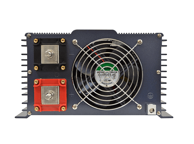 Back view of Samlex 3,000W 12V PST Pure Sine Inverter with cooling fan, available at Cabin Depot.