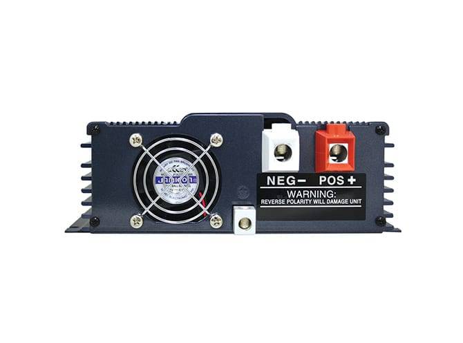 Back view of Samlex 600W 12V PST Pure Sine Inverter from Cabin Depot, showing cooling fan and connection terminals.