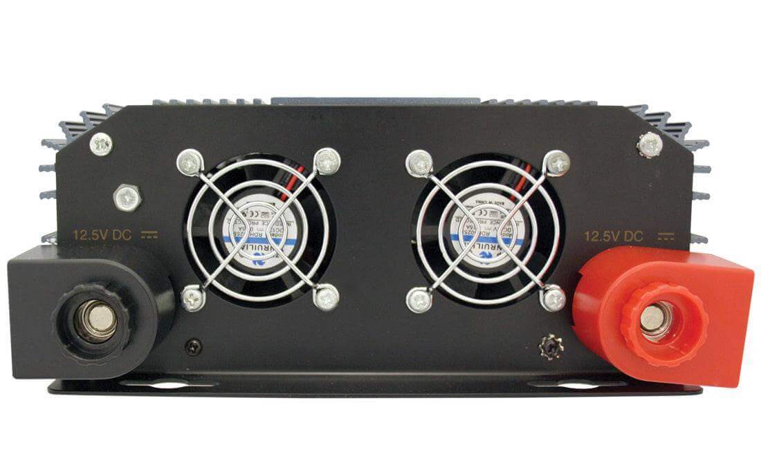 Back view of Samlex 1,500W 12V SAM Modified Sine Wave Inverter with cooling fans, available at Cabin Depot