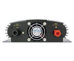 Back view of Samlex 800W 12V SAM Modified Sine Wave Inverter with cooling fan and connectors, available at Cabin Depot.