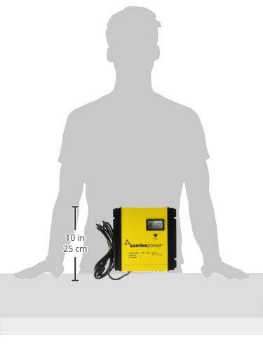Samlex SEC-1215UL 12V 15A battery charger showing compact size for Cabin Depot use.