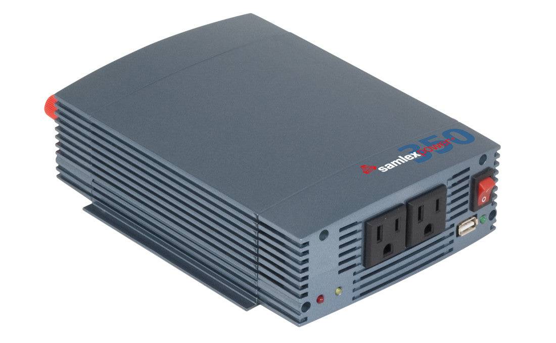 Samlex 350W Pure Sine Wave Inverter SSW-350-12A with USB and outlets, available at Cabin Depot for reliable 12V to 115V power conversion.