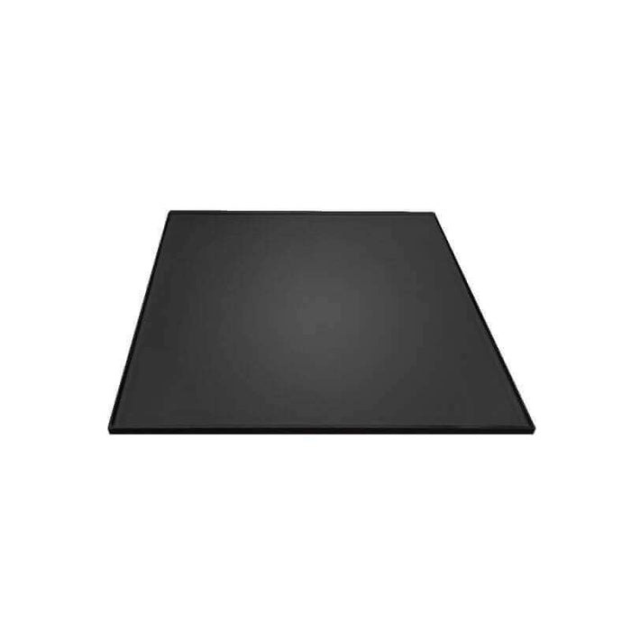 Dark 10mm tempered glass hearth pad, 44" x 36", adds elegance and protection for wood or pellet stoves, shock-resistant and durable.