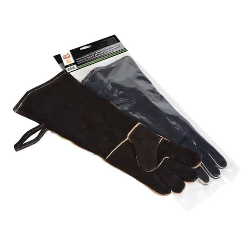 Fire-resistant SBI 19" Kevlar fireplace gloves with long cuffs, ideal for wood-burning appliance safety and thermal protection.