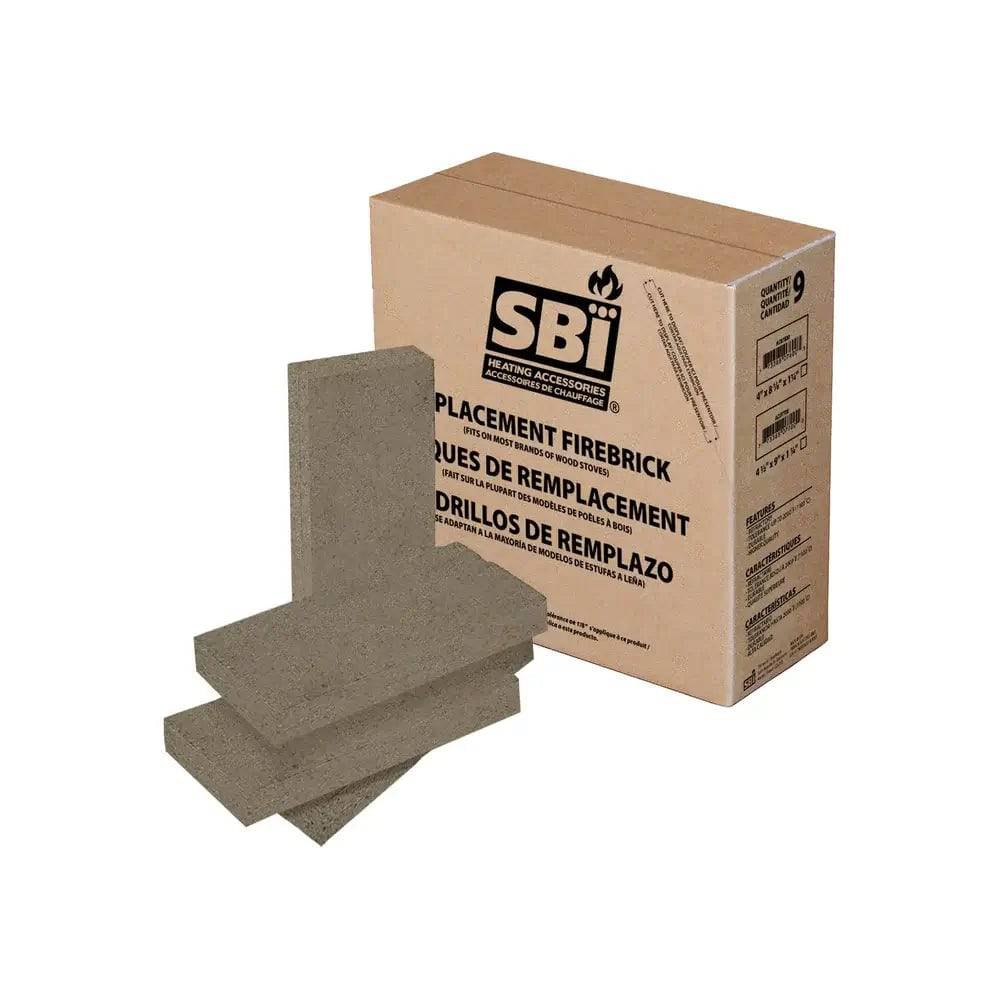 SBI 4 1/2" x 9" x 1 1/4" Refractory Bricks 9 Pack from Cabin Depot - fits most wood stoves, in stock.