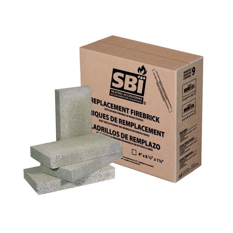 Cabin Depot 4x8x1.25 inch SBI Refractory Bricks 9 Pack for wood stoves, replacement firebricks, color may vary.