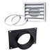 SBI 5" Fresh Air Intake Kit components including adapter, pipe clamps, and outside wall termination for wood stove on pedestal.