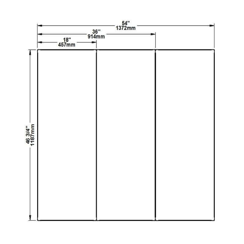 Diagram of SBI 54" x 46 3/4" Modular Floor Protection System, available at Cabin Depot, with measurements in inches and millimeters.