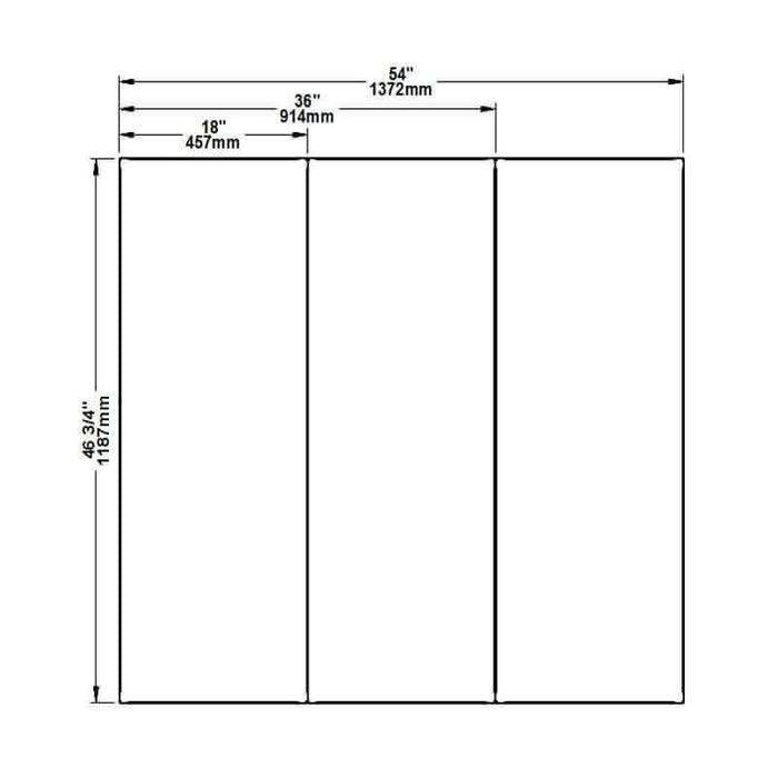 Diagram showing dimensions of SBI Modular Floor Protection System, 54" x 46 3/4", with insulation and safety specifications.