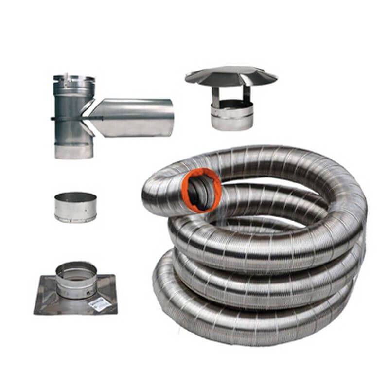 SBI 6-inch x 35-foot stainless steel flex liner kit for appliances available at Cabin Depot.