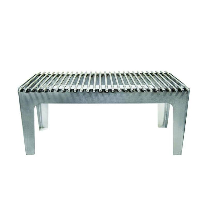 Stainless steel cooking grate with legs for fireplace cooking, featuring durable and heavy-duty design for epicurean dining experiences.