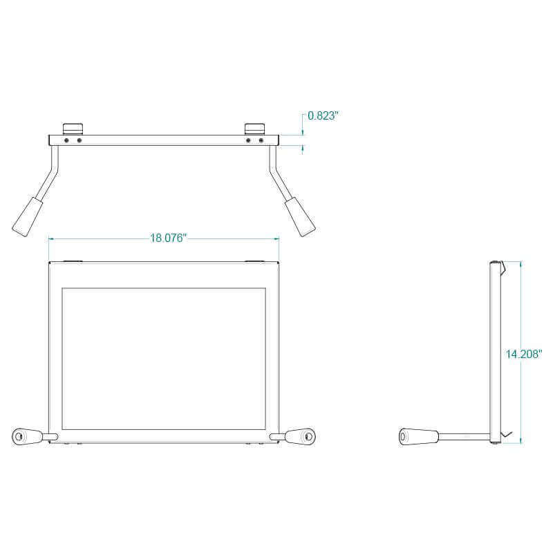 Technical drawing of SBI Rigid Firescreen 4, including dimensions, suitable for select Drolet & Century Models, available at Cabin Depot.