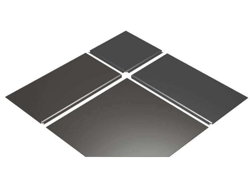SBI 60" Corner Hearth Pad - Black; minimalist steel design to protect floors from embers; Cabin Depot exclusive; ideal for non-R factor appliances.