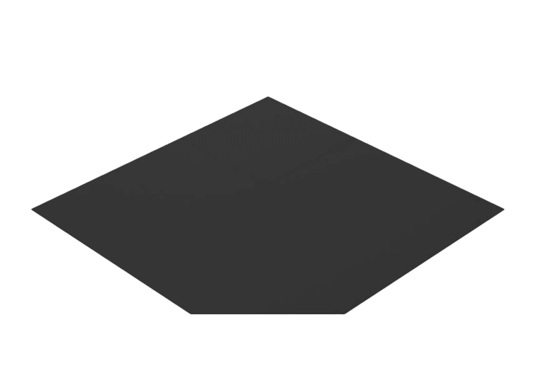 SBI 60 Inch Corner Hearth Pad in black, sold by Cabin Depot, designed to protect floors from embers with its sleek steel design.
