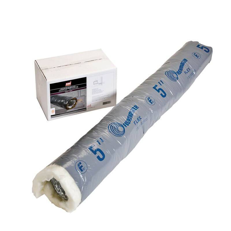 Cabin Depot SBI 4' Insulated Flex Pipe for 5" Fresh Air Intake, aluminized trilaminate with fiberglass insulation for adapter.