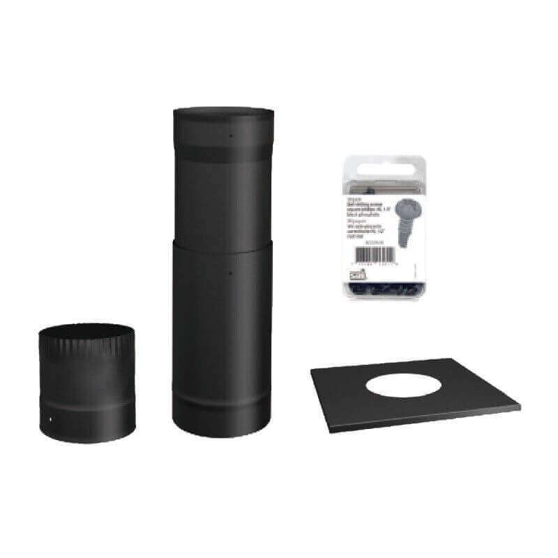 SBI 6" To The Ceiling Single Wall Pipe Kit in black, available at Cabin Depot with free shipping policy, includes telescoping stove pipe.