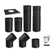 SBI 6" Wall Pipe Kit - Black with stove pipes, elbows, wall trim collar, screws, by Cabin Depot, free shipping.