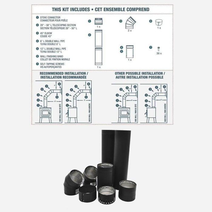 SBI 6" Wall Double Wall Pipe Kit components and installation instructions diagram