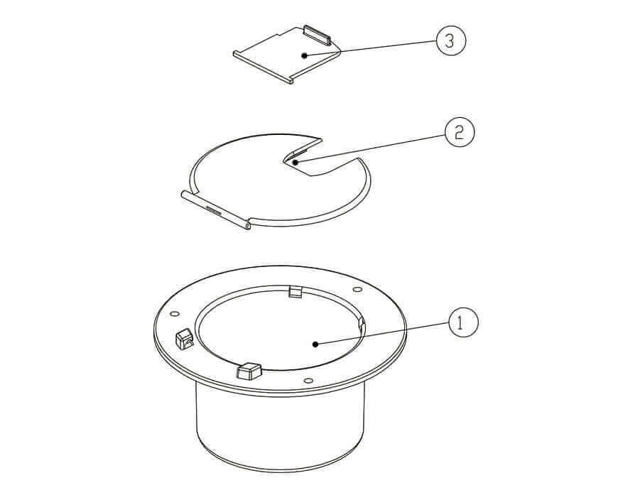 SEAFLO Round Cable Hatch diagram showing parts labeled for easy assembly and installation in RVs, boats, cabins - available at Cabin Depot.